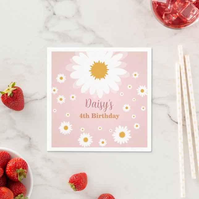 Guardanapo De Papel Daisy Pink Any Age Birthday  (Insitu)