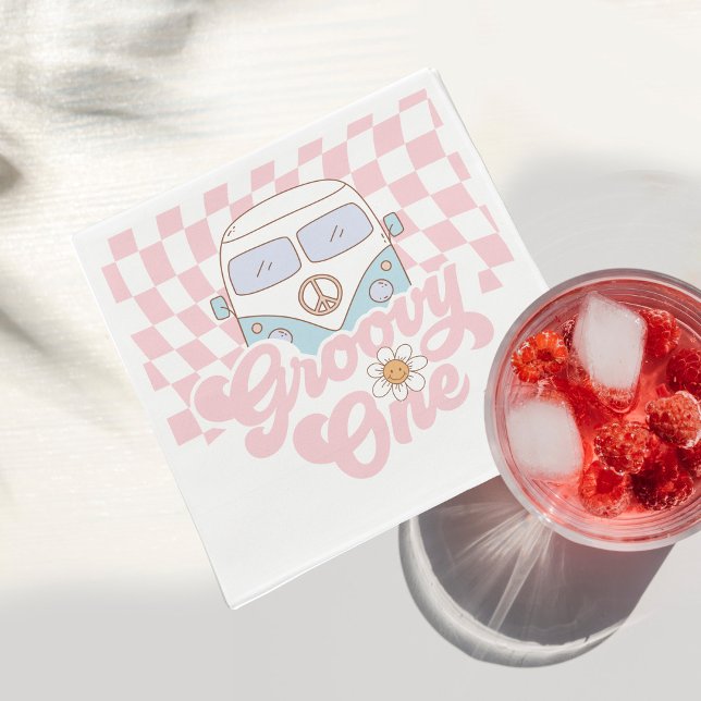 Guardanapo De Papel Daisy & Retro Van Pink Groovy Um primeiro aniversa (Criador carregado)