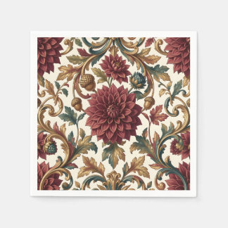 Guardanapo De Papel Dália Burgundy Ácôr Dourado Floral Barroco
