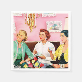 Guardanapo De Papel Damas vintage dos anos 1950 apreciando chá da tard