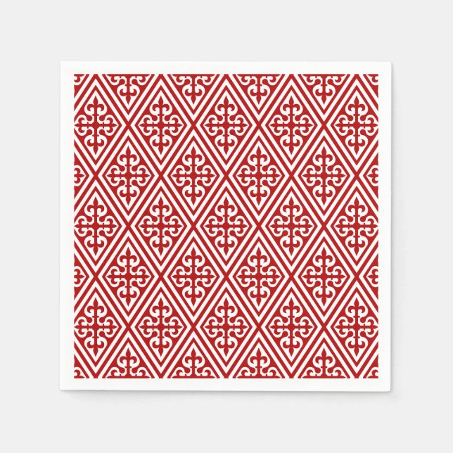 Guardanapo De Papel Damáscara Cruzada Medieval - Vermelho Profundo e B (Frente)