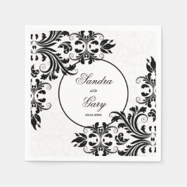 Guardanapo De Papel Damáscaras Brancos de rendas Pretas Elegantes