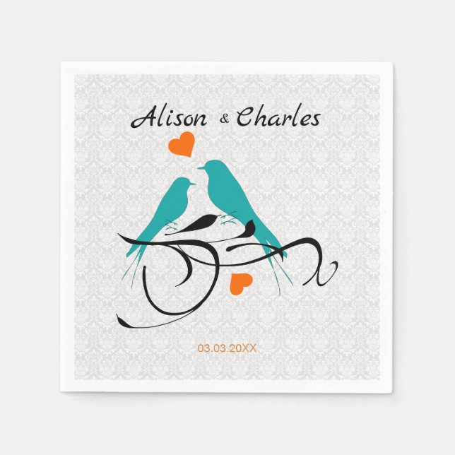 Guardanapo De Papel Damasco Branco E Aves (Frente)