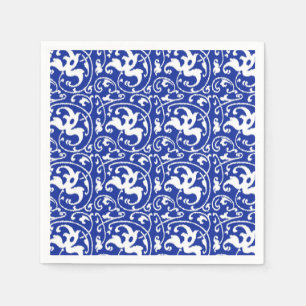Guardanapo De Papel Damasco floral de Ikat - azuis cobaltos e branco