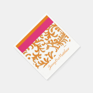 Guardanapo De Papel Damasco Floral Laranja e Rosa Quente