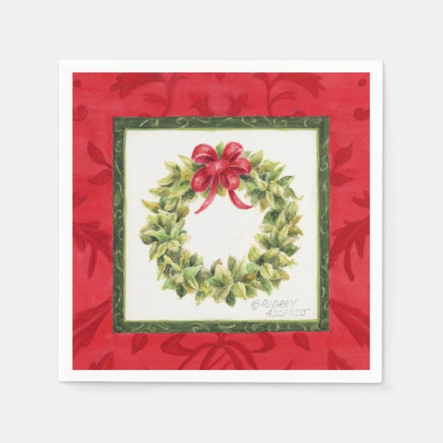 Guardanapo De Papel Damask Christmas Wreath Napkins (Frente)