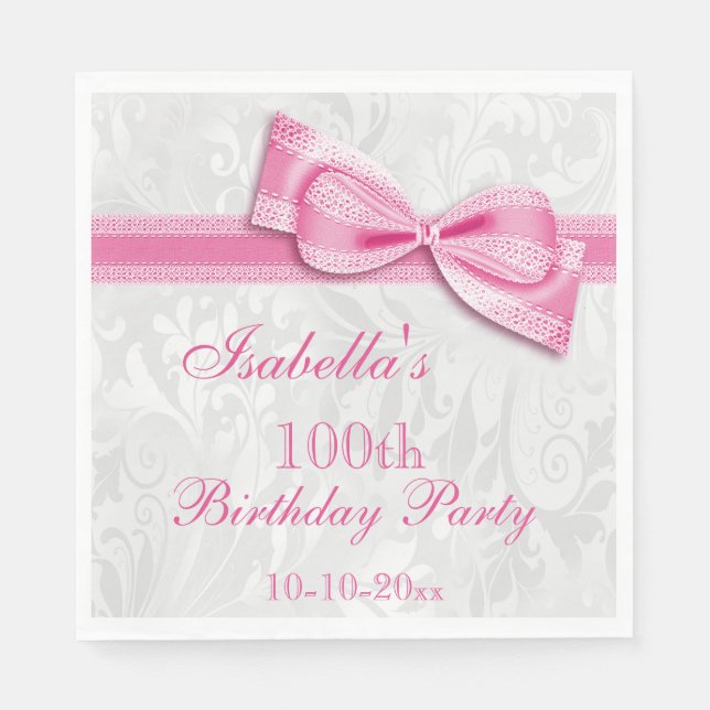 Guardanapo De Papel Damask & Faux Arco Girls 100th Birthday (Frente)