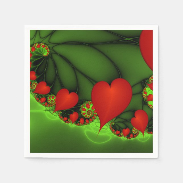 Guardanapo De Papel Dançando Corações Vermelhos Modernos Arte Fractal  (Frente)