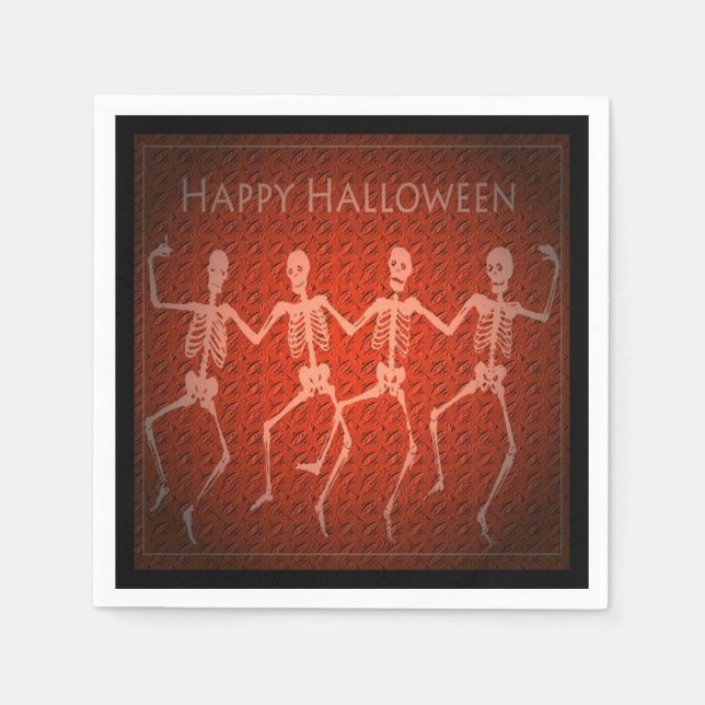 Guardanapo De Papel Dançando esqueletos Orange Halloween Napkins (Frente)