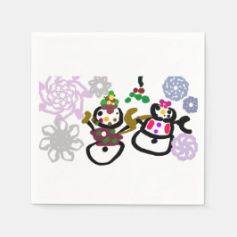 Guardanapo De Papel Dance Snowman and Snowwoman