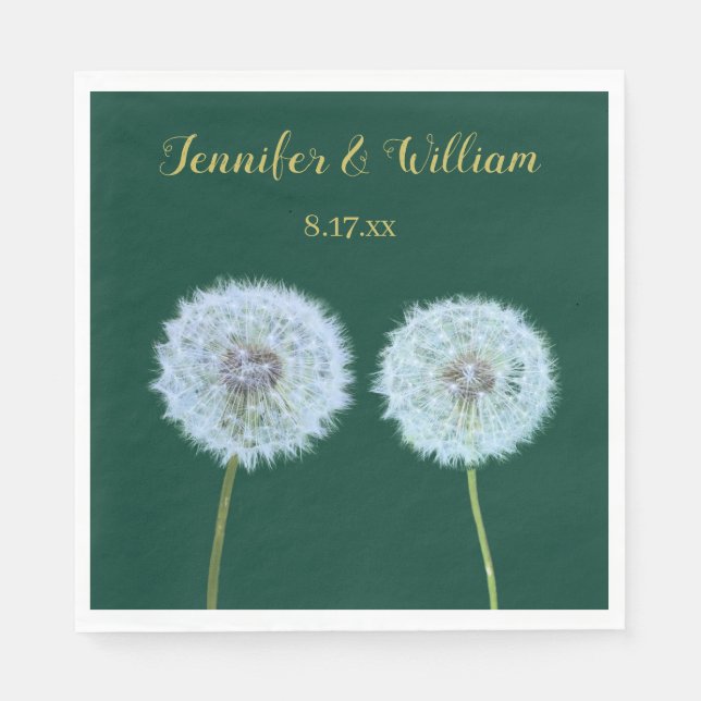 Guardanapo De Papel Dandelions, Dandelion Clocks Green Personalizados (Frente)