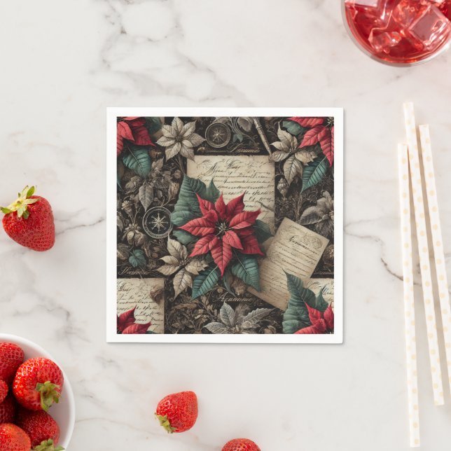 Guardanapo De Papel Dark Academia Poinsettia Stationery Decoupage (Insitu)