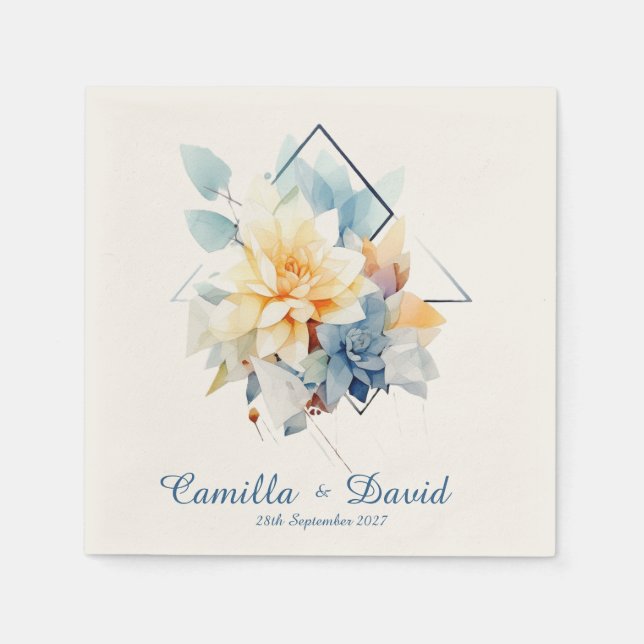 Guardanapo De Papel Dark Blue Cub-Flower: Personalized Wedding Napkins (Frente)