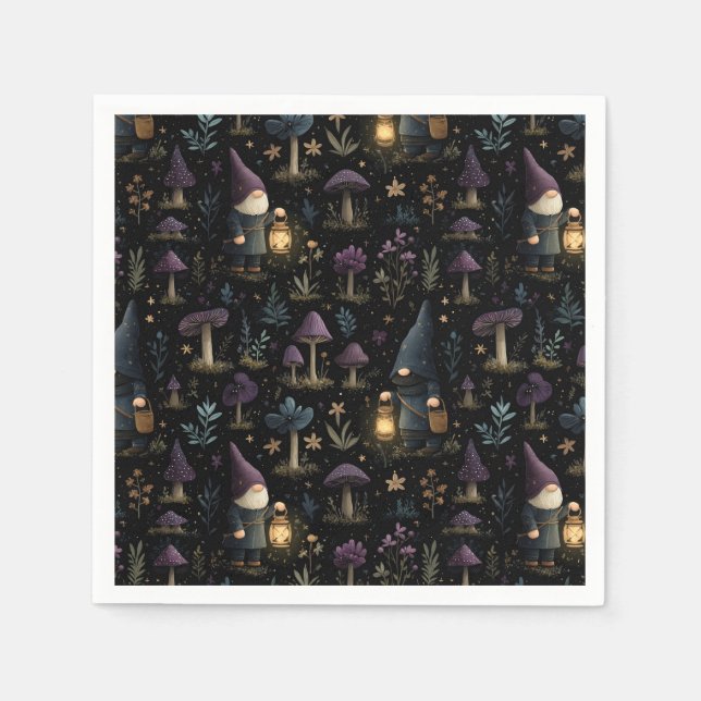 Guardanapo De Papel Dark Fantasy Gnomo e Mushroom Pattern (Frente)