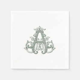 Guardanapo De Papel Dark Green "A" Monogram Cocktail Napkins