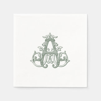 Guardanapo De Papel Dark Green "A" Monogram Cocktail Napkins