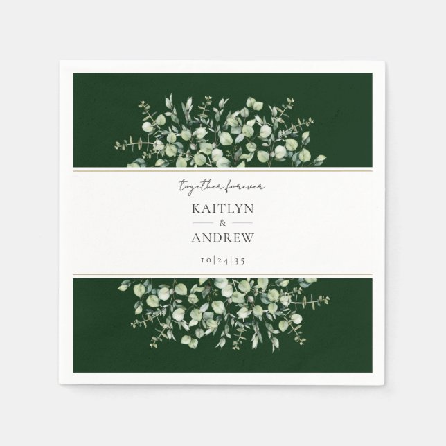 Guardanapo De Papel Dark Green Eucalyptus Together Forever Wedding  (Frente)