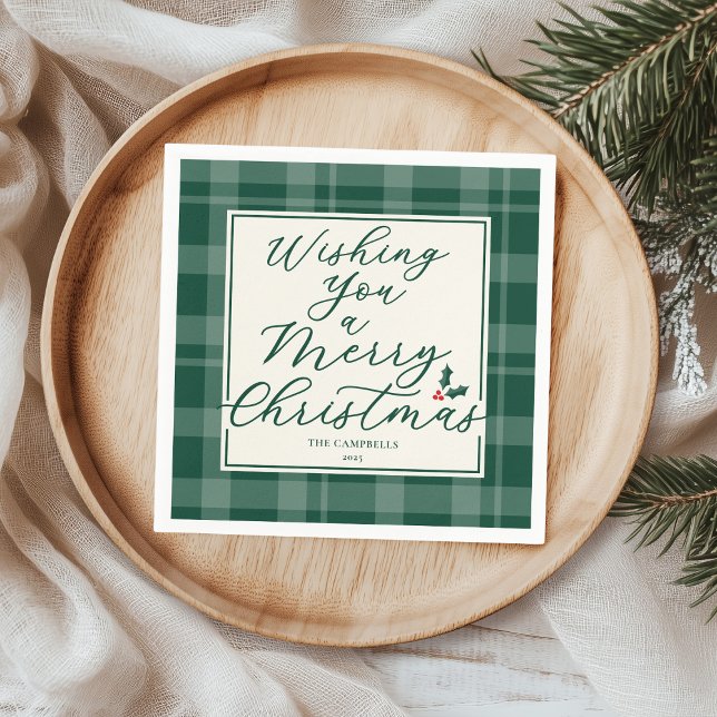 Guardanapo De Papel Dark Green Plaid Wishing You A Merry Christmas (Criador carregado)
