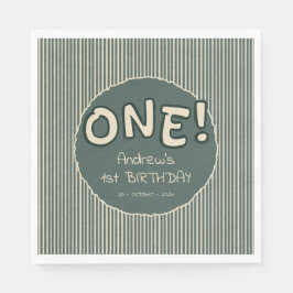 Guardanapo De Papel Dark Green Stripes 1st Birthday