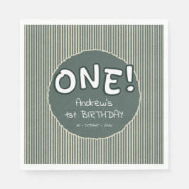 Guardanapo De Papel Dark Green Stripes 1st Birthday