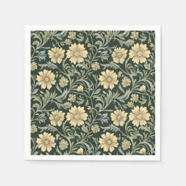 Guardanapo De Papel Dark green stylized yellow flowers  pattern 