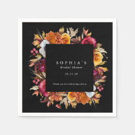 Guardanapo De Papel Dark Moody Fall Floral Chuveiro de Noiva Romântico