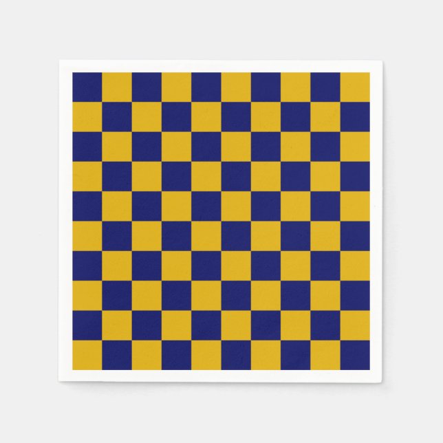Guardanapo De Papel Dark Navy and Mustard Yellow Checkerboard (Frente)
