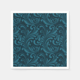 Guardanapo De Papel Dark teal floral damask pattern