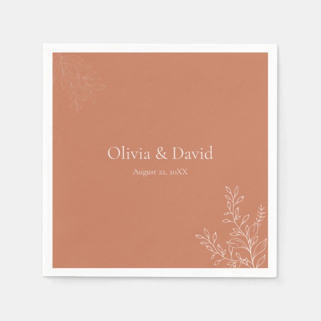 Guardanapo De Papel Dark Terracotta Botanical Wedding Napkin (Frente)