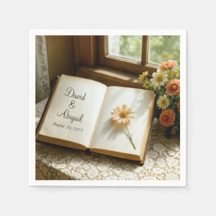 Guardanapo De Papel Data do Casamento e Nomes em um Livro Aberto