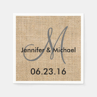 Guardanapo De Papel Data do Monograma de Casamento Rustic Burlap
