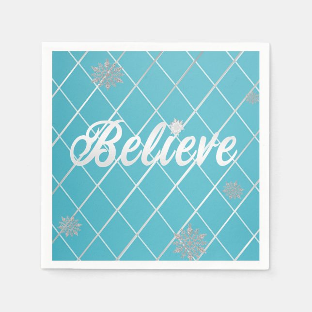 Guardanapo De Papel Dazzling Acredite Azul Claro e Prata Verificados (Frente)