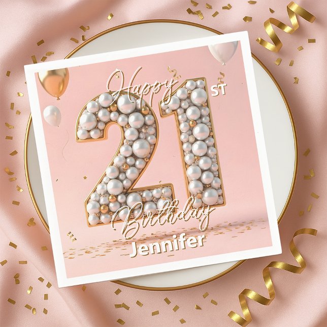 Guardanapo De Papel Dazzling Blush Pink and Pearl Gold 21st Birthday  (Criador carregado)