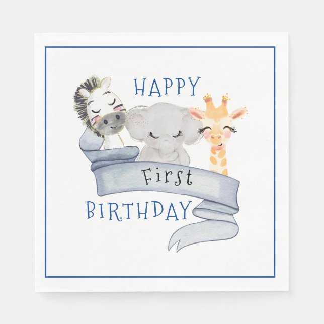 Guardanapo de papel de aniversário de bebês animai (Frente)