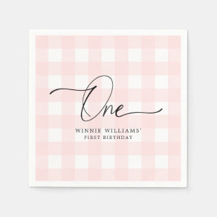 Guardanapo de papel de aniversário Gingham Rosa