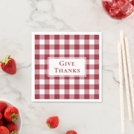 Guardanapo De Papel Dê aos Obrigados Burgundy Gingham Cheque Ação de G