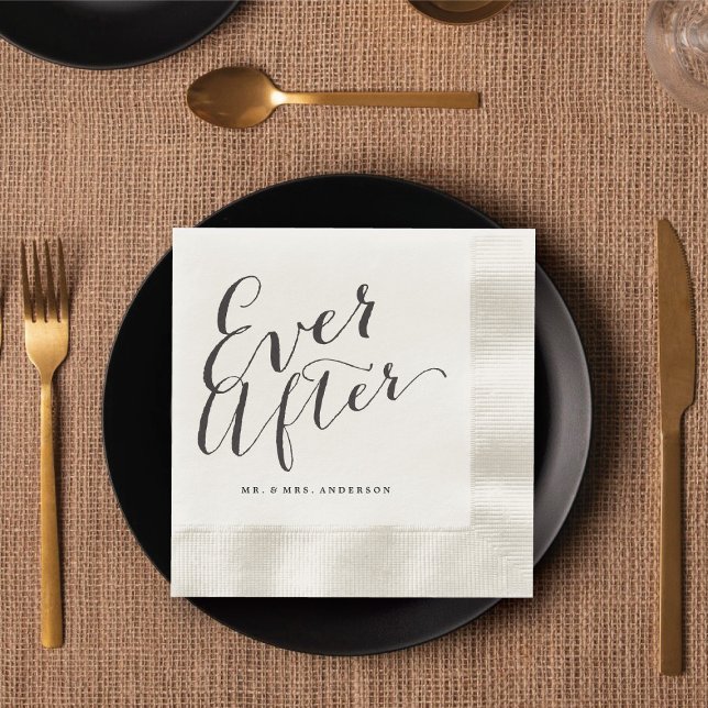 Guardanapo de Papel de Casamento Caligrafia Roteir (EVER AFTER Script Calligraphy Wedding Paper Napkin @ fatfatin_blue_knot)