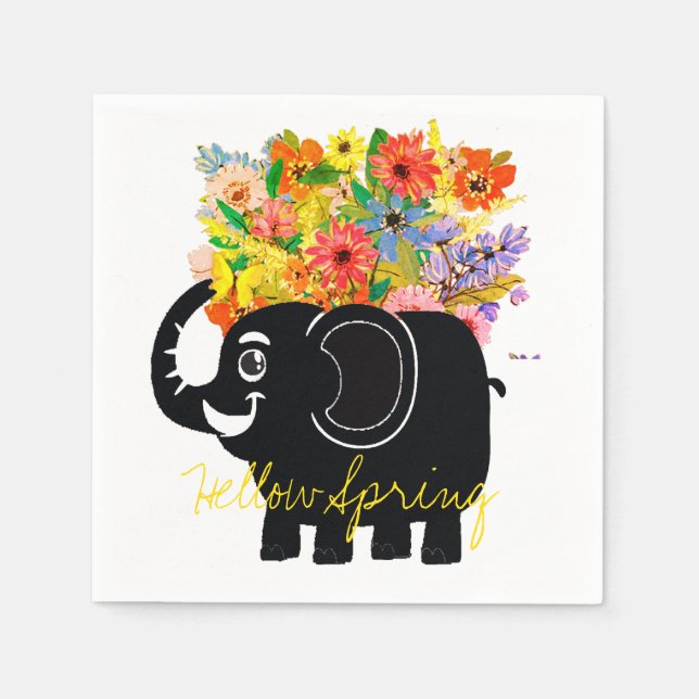 Guardanapo de papel de elefante e flores (Frente)