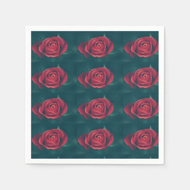 Guardanapo de papel de flor de rosa vermelha pálid (Frente)