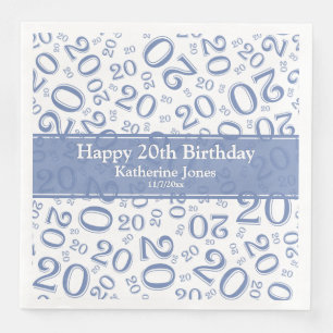 Guardanapo De Papel De Jantar 20 Aniversário Padrão do Número Aleatório Azul/Bra