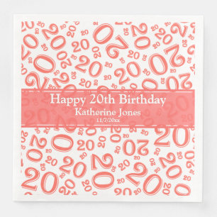 Guardanapo De Papel De Jantar 20 Aniversário Padrão do Número Aleatório de Anive