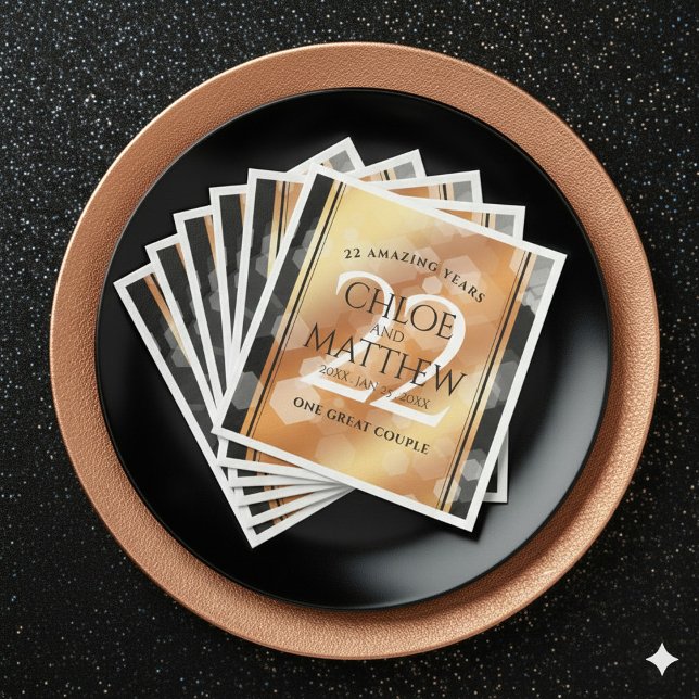 Guardanapo De Papel De Jantar 22º aniversário do Casamento de Cobre (Elegant 22nd Copper Wedding Anniversary Napkins Cover Photo)