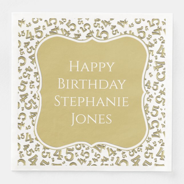 Guardanapo De Papel De Jantar 45º Aniversário Dourado/Padrão de Número Branco 45 (Frente)