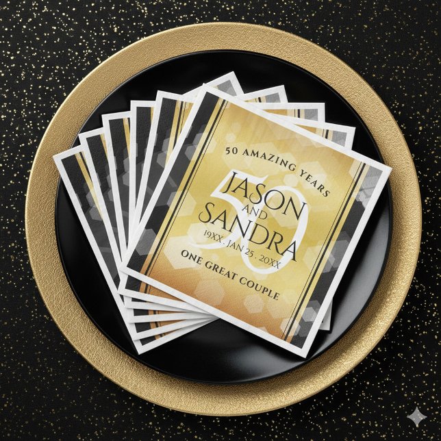 Guardanapo De Papel De Jantar 50º aniversário de casamento do Ouro Elegante (Elegant 50th Golden Wedding Anniversary Napkins Cover Photo)