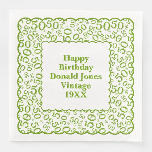 Guardanapo De Papel De Jantar 50º Aniversário Número de Padrões Verde/Branco (Frente)