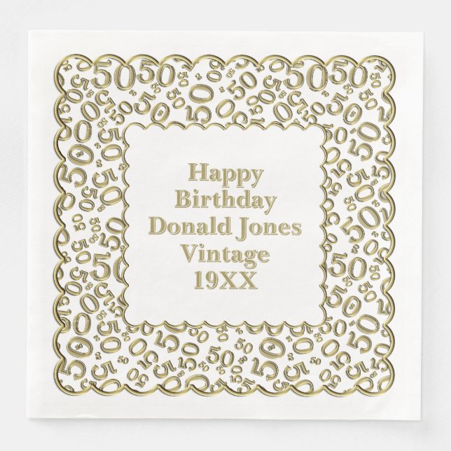 Guardanapo De Papel De Jantar 50º Aniversário Número Padrão Escamas Douradas/Bra (Frente)