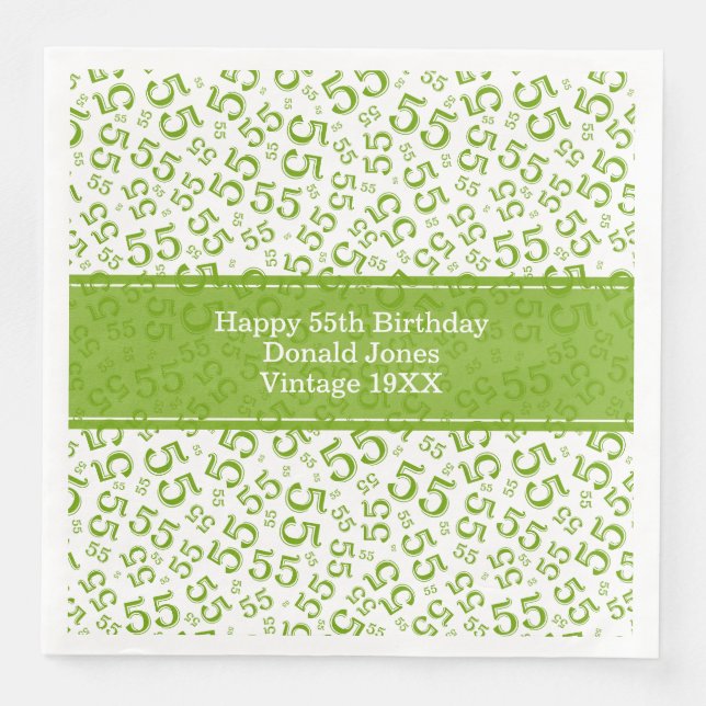 Guardanapo De Papel De Jantar 55.a idade de aniversário Padrão Verde/Branco (Frente)