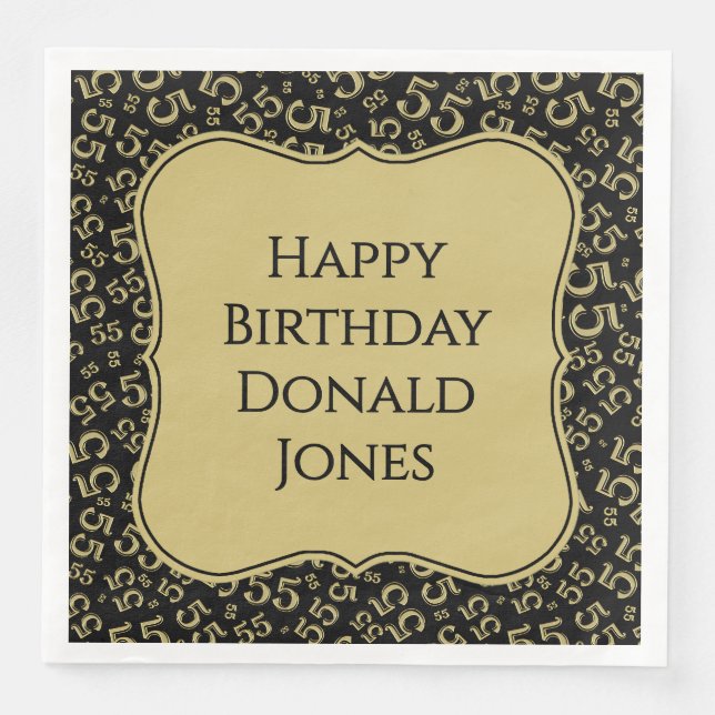 Guardanapo De Papel De Jantar 55th Birthday Gold/Black Bracket Number Pattern (Frente)