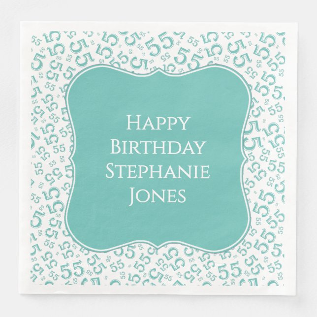 Guardanapo De Papel De Jantar 55th Birthday Teal/White Bracket Number Pattern (Frente)