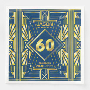 Guardanapo De Papel De Jantar 60º aniversário Art Deco Dourado Excelente Azul